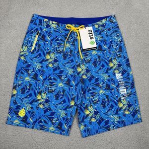 Stio CFS Board Short Mens 33 Blue Floral 19" Swim Hike Stretch Quick Dry UPF New